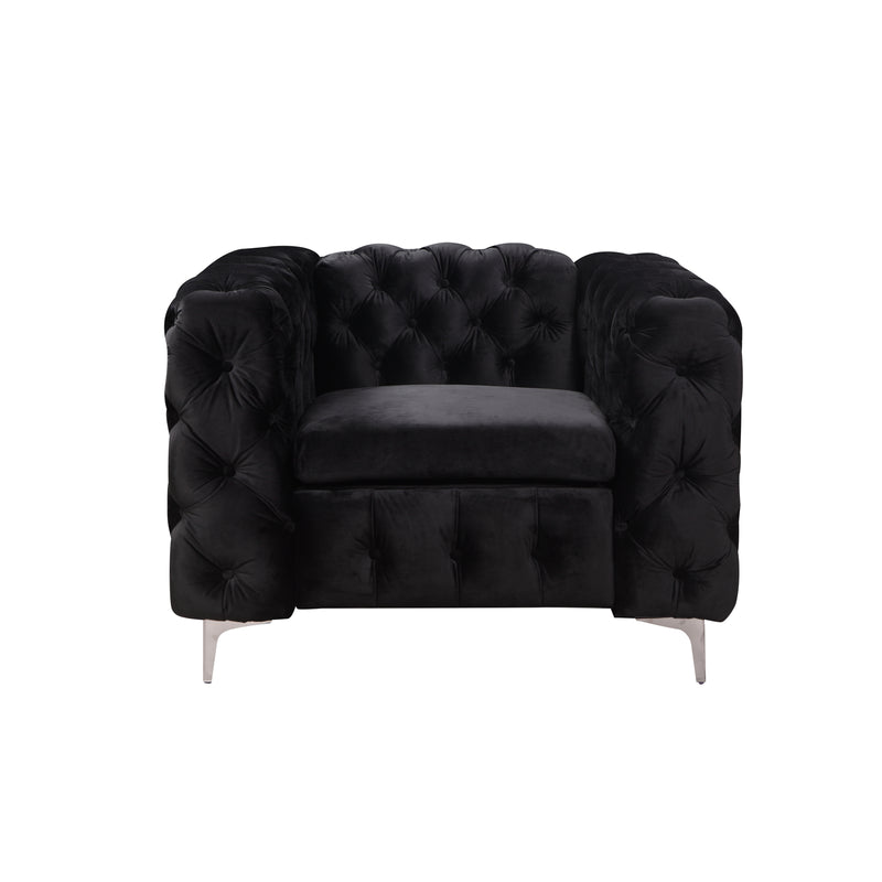 Jacques 1 Seater Sofa Button Tufted Velvet Fabric with Metal Legs in Black/Grey