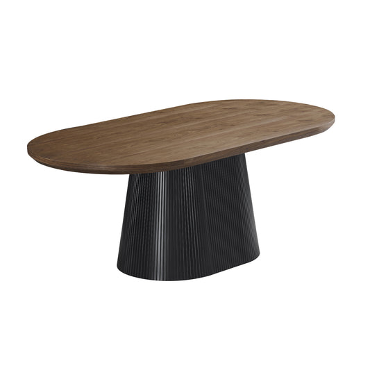 Nova Dining Table with Walnut Veneer Top & Black Fluted Pedestal Base
