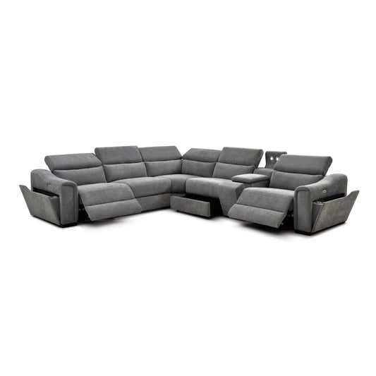 Henley Grey Chenille Reclining Sectional Sofa with Power Seats Adjustable Headrests & Storage Console