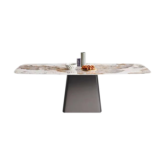 Ashley Dining Table Sintered Stone Mosaic Style Top Light Grey colour Sturdy Base with Carbon Steel Glossy