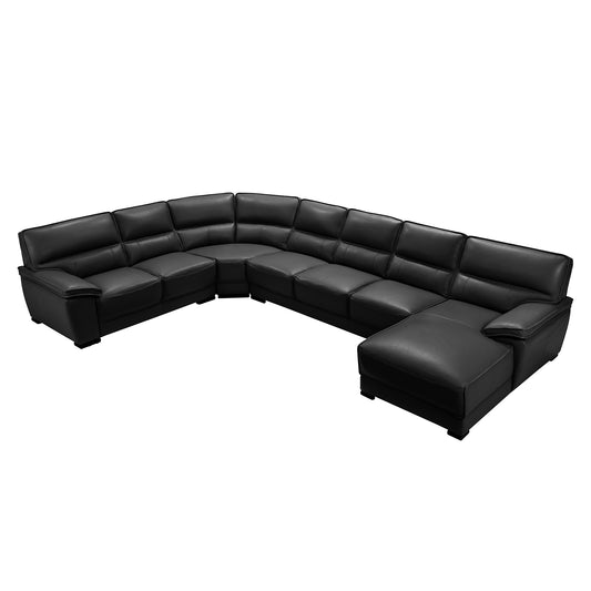 Hugo Luxurious Large Leatherette Corner Sofa 7 Seater with Chaise Black Colour