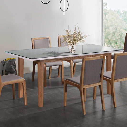 Galaxy Dining Table White Top with High Glossy Finish & Tempered Glass on Solid Wooden Base