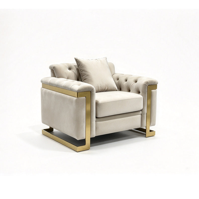 Juliette 3+1+1 Seater Velvet Sofa with Gold Trim – Beige