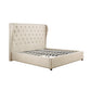 Paris Quality Linen Fabric Upholstered Wing Queen Grey Bed Frame with Detailing High Bedhead