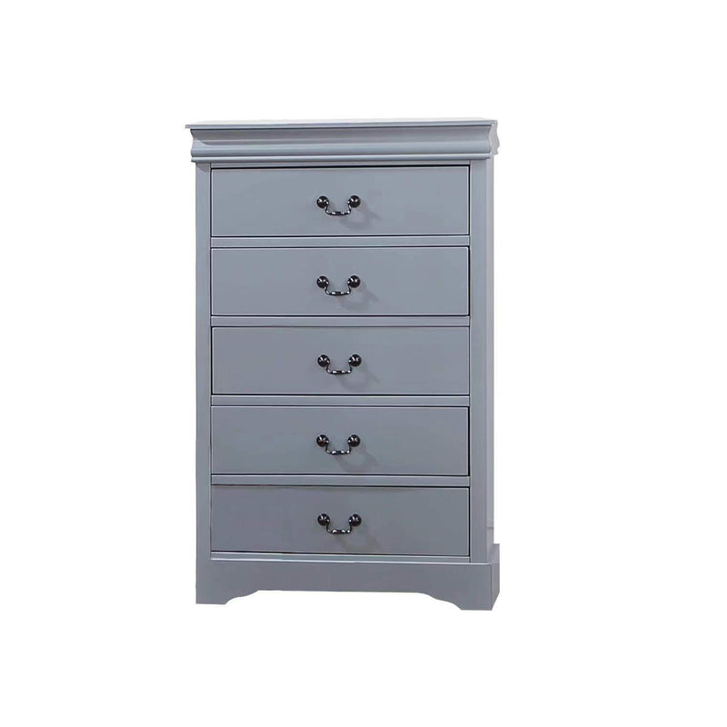Spencer Solid Wooden Grey Colour Tallboy with 5 Drawers Metal Handles