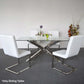 Jason Crisscross Shaped High Gloss Stainless Steel Finish Dining Table with Tempered Glass Top