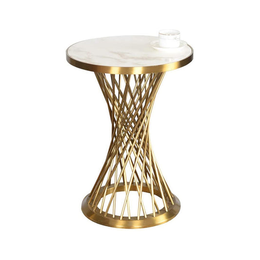 Diana Round Shape Lamp Table with Artificial Marble Top in Elegant Titanium Gold