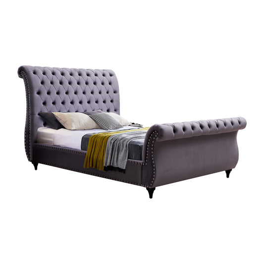 Elsa Luxury Upholstered Tufted Sleigh Bed Frame with Studded Details in Multiple Size & Colour