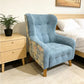 Dhalia Blue Tufted Armchair with Solid Wood Leg