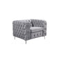 Jacques 3+2+1 Seater Sofa Button Tufted Velvet Fabric with Metal Legs in Black/Grey