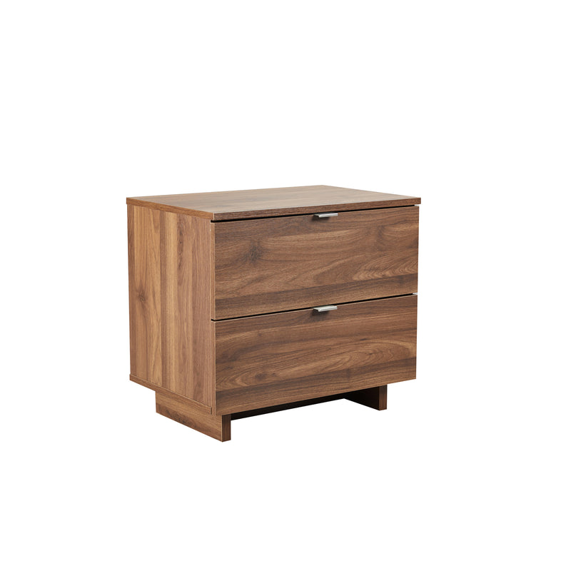 Modern Walnut Nightstand with Drawer & Slim Metal Handles – Wooden Finish