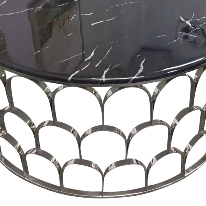 Falcon Faux Marble Stainless Silver Base Metal Frame Coffee Table