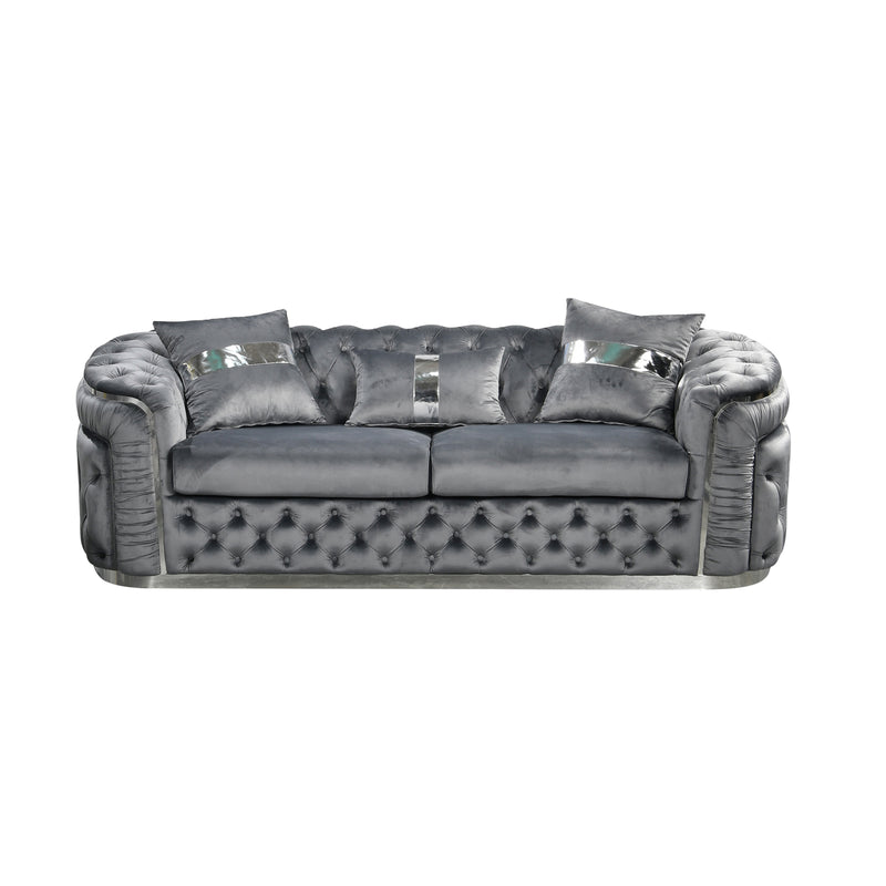 Duke 3+2 Seater Sofa Velvet Solid Wood Plywood Gold/Silver Stainless Steel