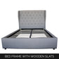 Paris Quality Linen Fabric Upholstered Wing Queen Grey Bed Frame with Detailing High Bedhead