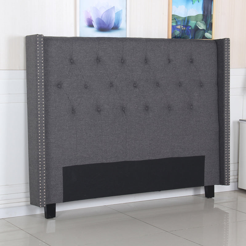 Milano Queen Bed Headboard – Charcoal Linen with Wingback Design