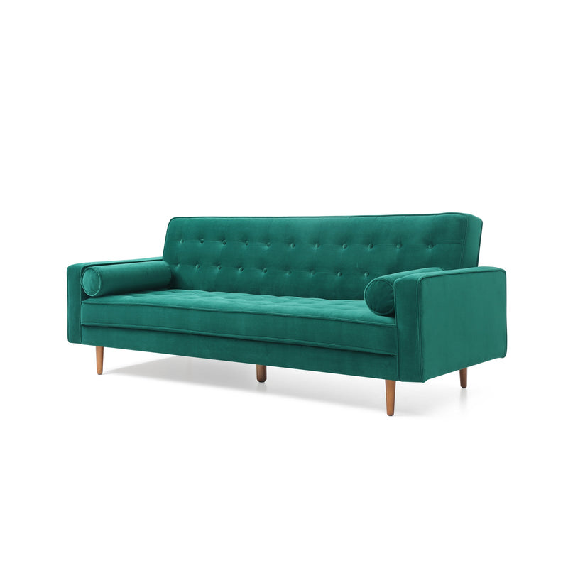 Marcella Velvet Fabric Modern 3 Seater Sofa Bed in Green & Black Colour