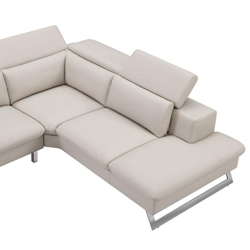 Serena White Colour Adjustable Headrest Chaise Corner Sofa