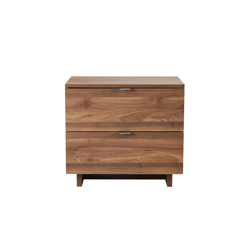 Modern Walnut Nightstand with Drawer & Slim Metal Handles – Wooden Finish