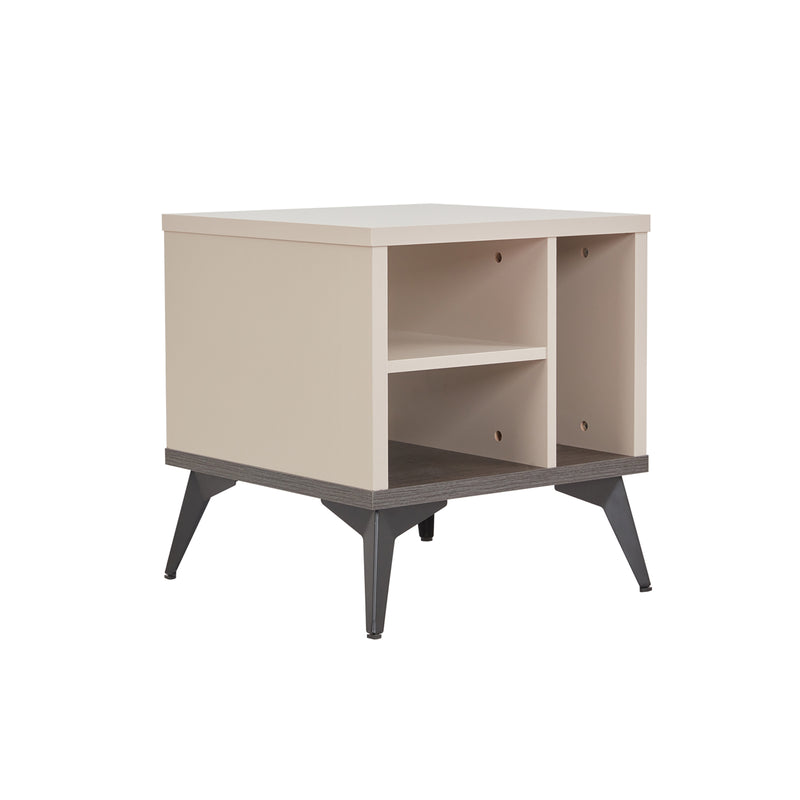 Maxwell Lamp Table MDF Particle Board with Melamine Finishing Open Cabinet Metal Legs