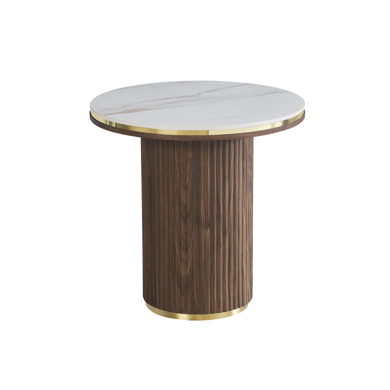 Archie Round Coffee Table with Sintered Stone Top & Timber-Look Finish