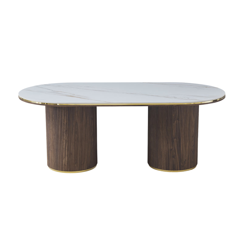 Archie Dining Table with Sintered Stone Top & Timber-Look Finish