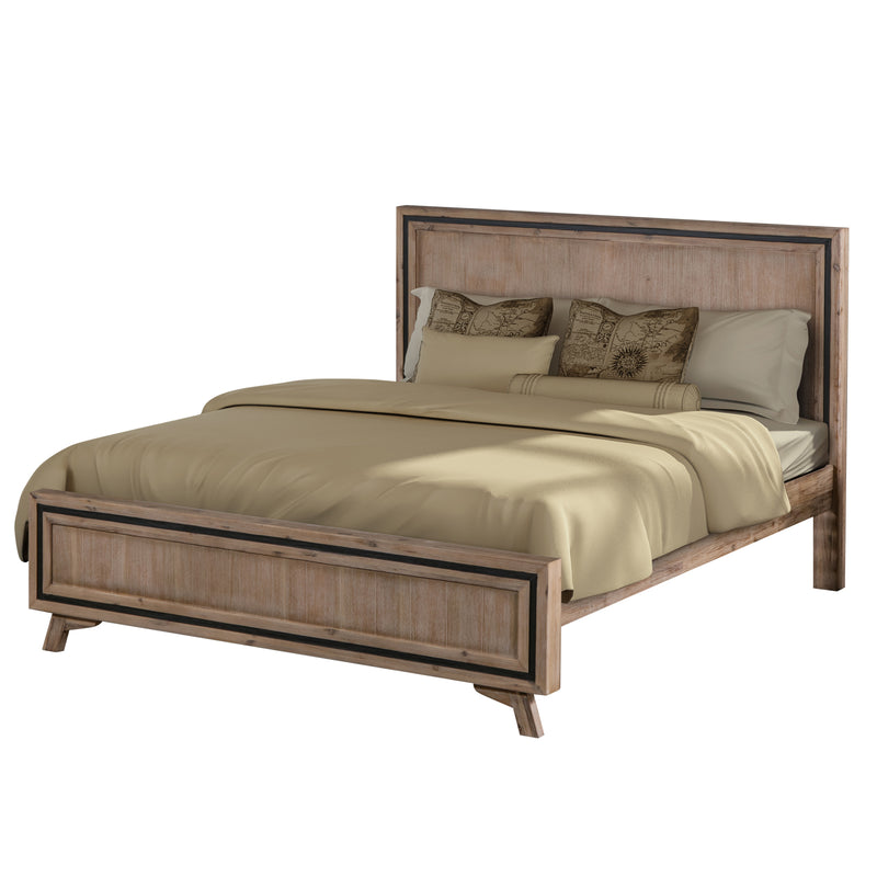 Seashore Silver Brush Colour Bed Frame with Black Border In Solid Acacia Timber in Multiple Sizes