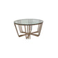 Jordana Coffee Table Round Shaped Clean Glass Top Golden Base High Gloss Gorgeous Legs