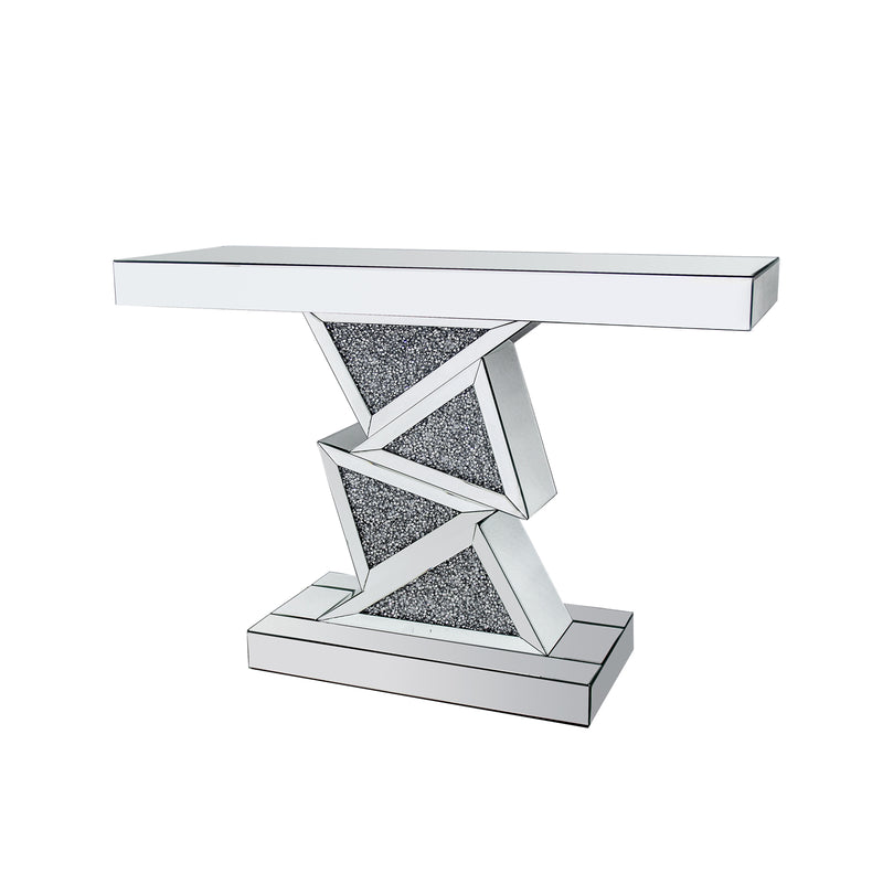 Bianca Hall Table MDF Silver Mirror Crush Crystal Zigzag Design