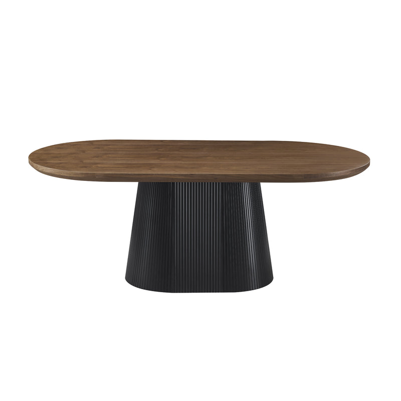 Nova Dining Table with Walnut Veneer Top & Black Fluted Pedestal Base