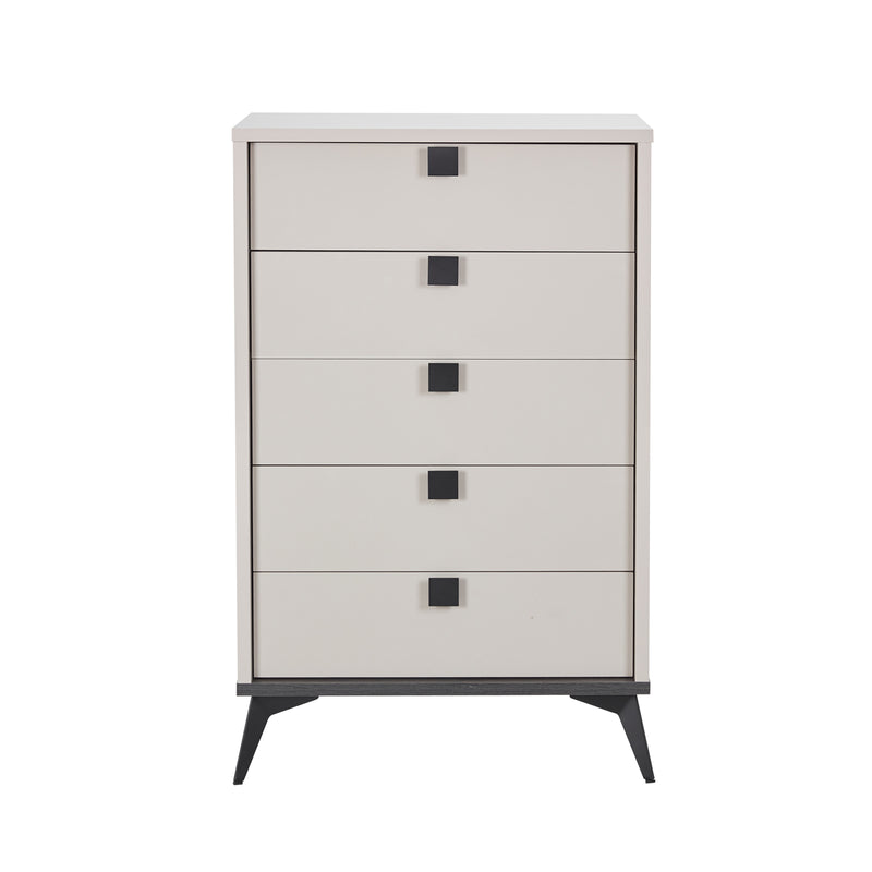 Maxwell Melamine Finish & Metal Legs Handles Tallboy with 5 Drawers