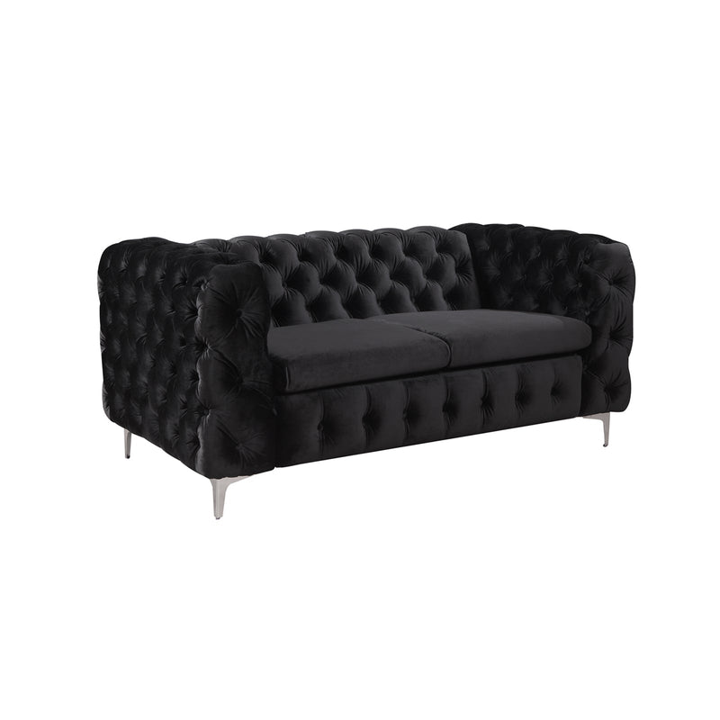 Jacques 2 Seater Sofa Button Tufted Velvet Fabric with Metal Legs in Black/Grey