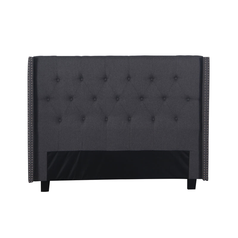 Milano Queen Bed Headboard – Charcoal Linen with Wingback Design