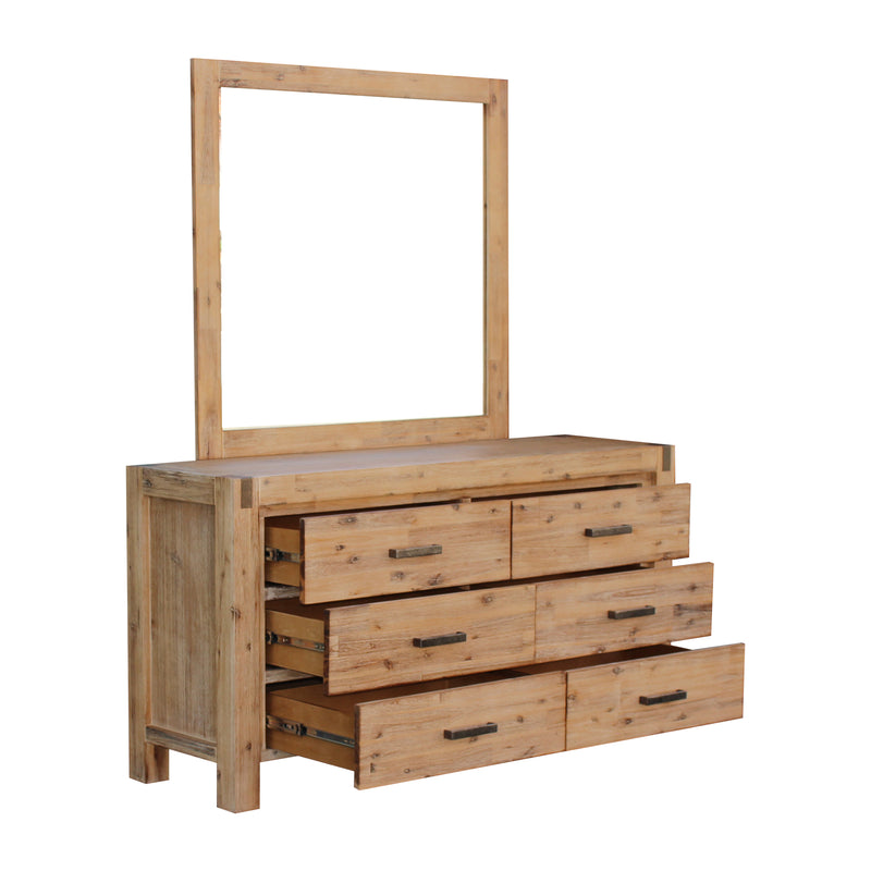 Nowra 6 Drawers Dressing Chest In Solid Acacia Timber with Mirror