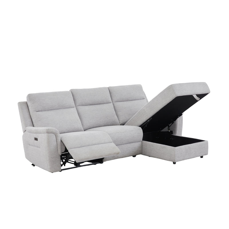 Loui Grey Fabric Electric Recliner Chaise Sofa with Storage