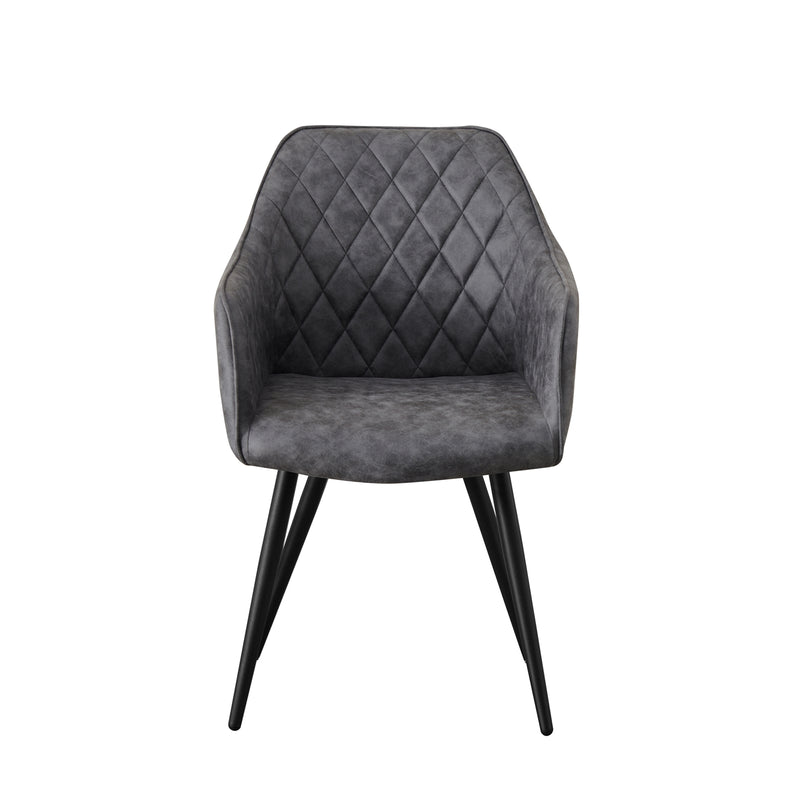 Cove 2x Dining Chairs – Grey Fabric, Grid Pattern, Powder-Coated Frame