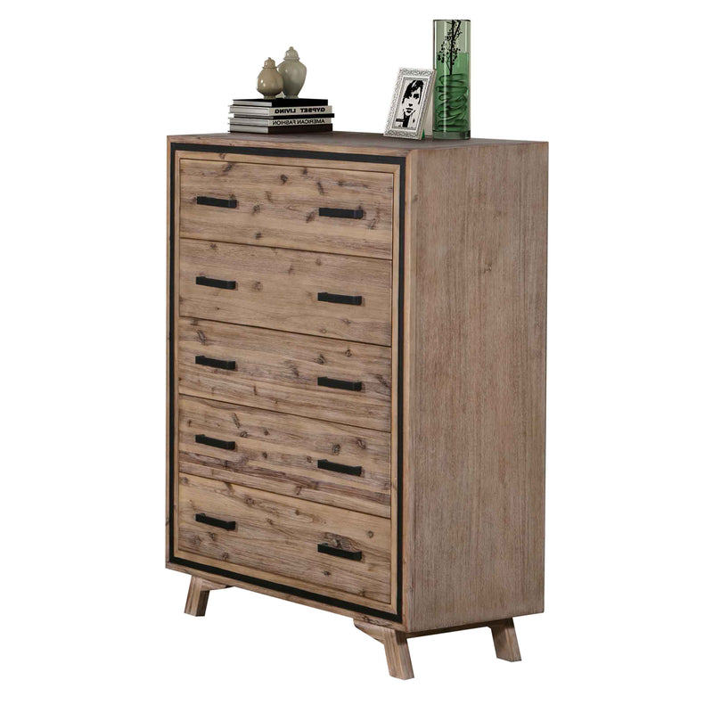 Seashore 5 Drawers Tallboy in Solid Acacia Timber with Silver Brush Colour