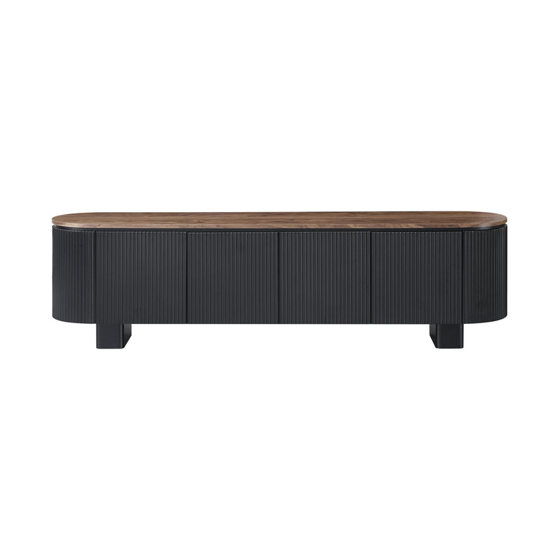 Nova TV Cabinet with Walnut Veneer Top & Black Fluted Finish