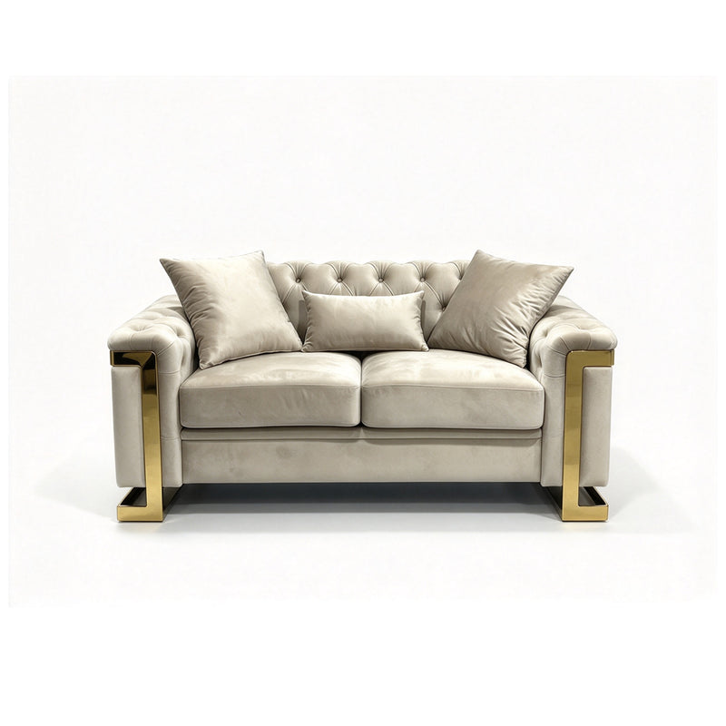 Juliette 2 Seater Velvet Sofa with Gold Trim – Beige