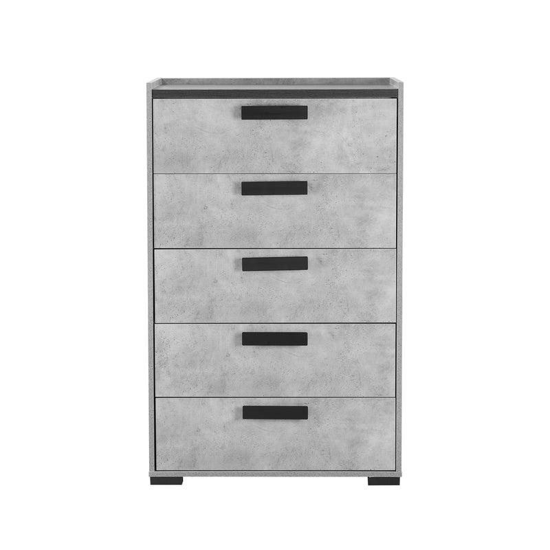 Copper Tallboy MDF Particle Board Five Drawers Metal Handles Plastic Legs