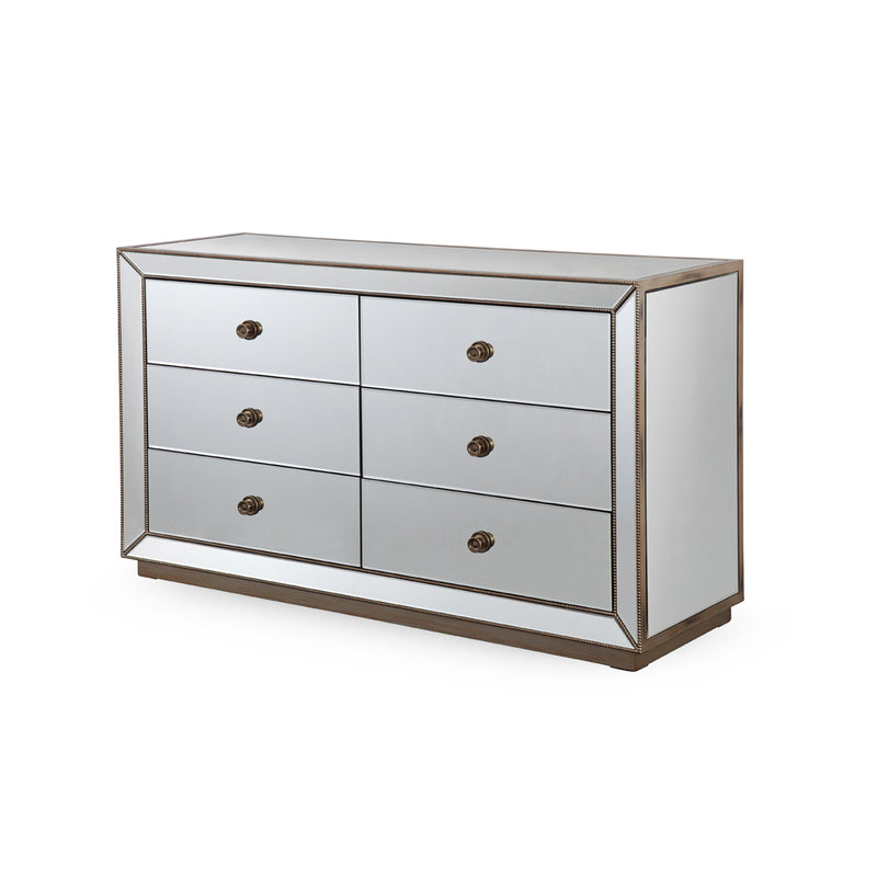 Germany Mirrored Work 6 Drawers Dresser MDF Silver Colour