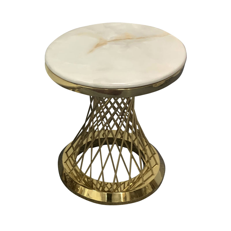 Diana Round Shape Lamp Table with Artificial Marble Top in Elegant Titanium Gold