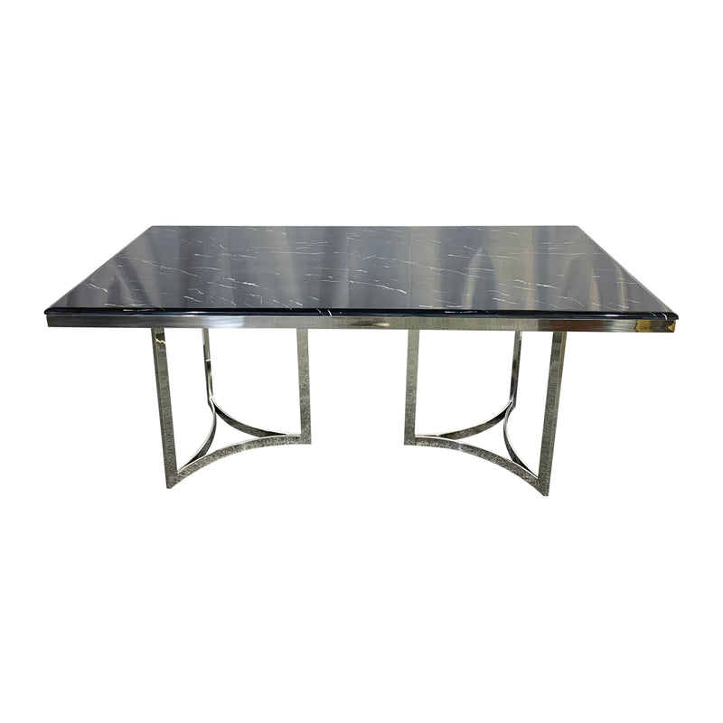 Fancy 7pcs Dining Set White Table Top Faux Marble Golden Steel Base