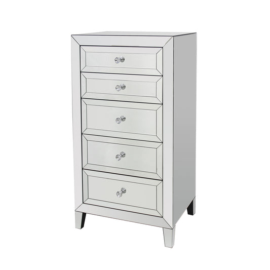 Camelia Tallboy MDF Silver Mirror Five Drawers Sparkling Handle