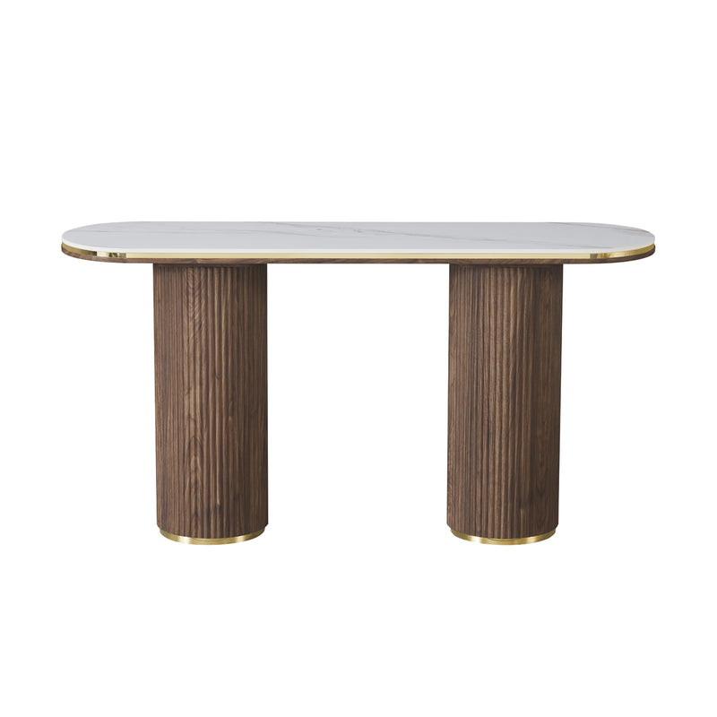 Archie Hall Table with Sintered Stone Top & Timber-Look Finish