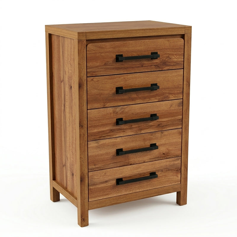 Toffee Timber Look Tallboy with 5 Drawers