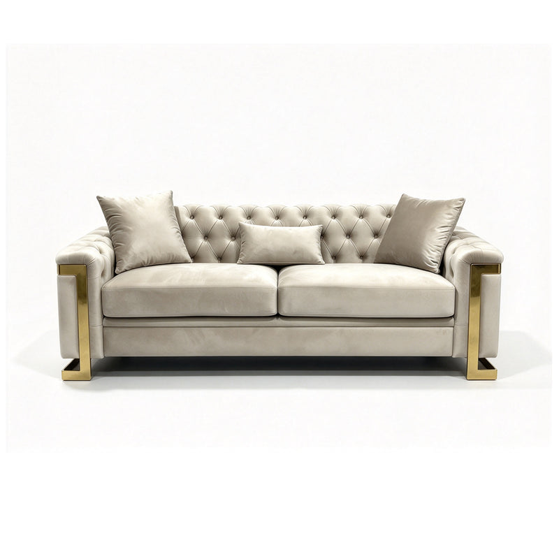 Juliette 3+1+1 Seater Velvet Sofa with Gold Trim – Beige