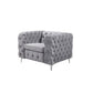 Jacques 3+2+1 Seater Sofa Button Tufted Velvet Fabric with Metal Legs in Black/Grey