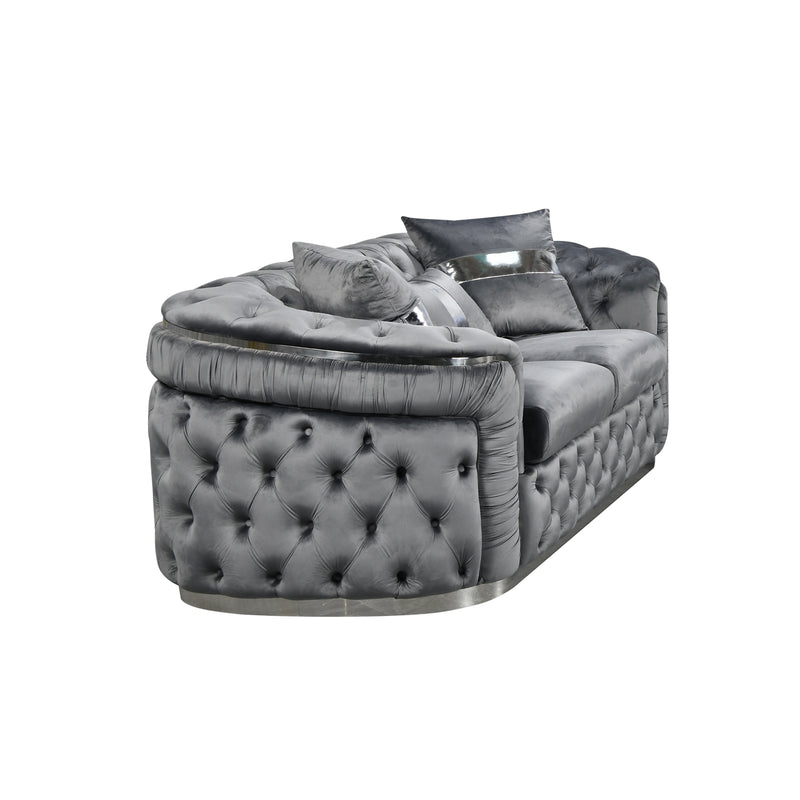 Duke 3+2 Seater Sofa Velvet Solid Wood Plywood Gold/Silver Stainless Steel