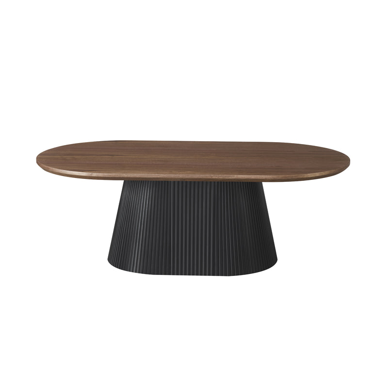 Nova Coffee Table with Walnut Veneer Top & Black Fluted Pedestal Base