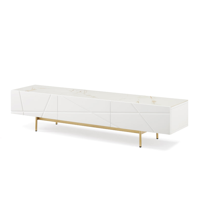 Amelia TV Cabinet MDF High Gloss Painting Storage Drawers Metal Base